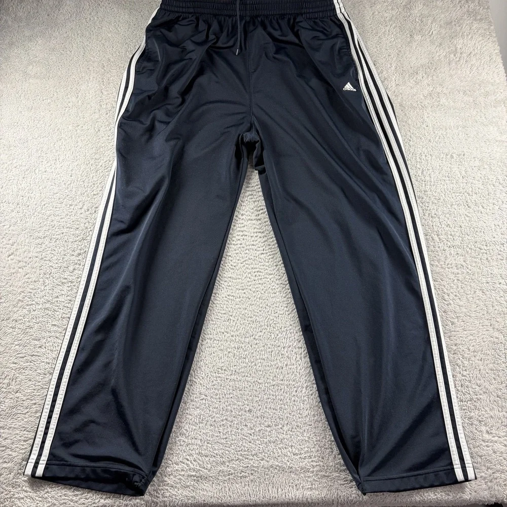 Vintage Adidas Track Pants Mens 2x XXL Navy Blue Stripe‎ Poly Dazzle